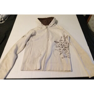 Hard Rock Cafe Boston Size X-Large Tan Full-Zipped Hooded Sweatshirt